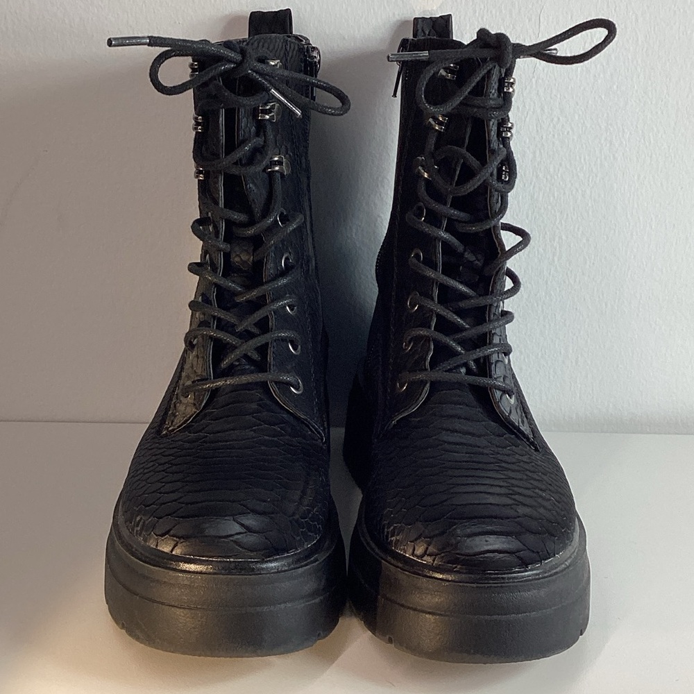 “Call It Spring” Black Textured Combat Boots, faux fur